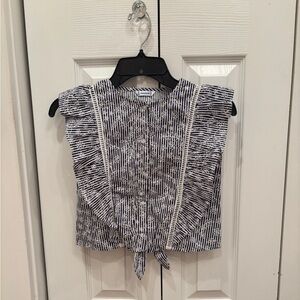 Mayoral Navy and White Striped Top with Floral Detail